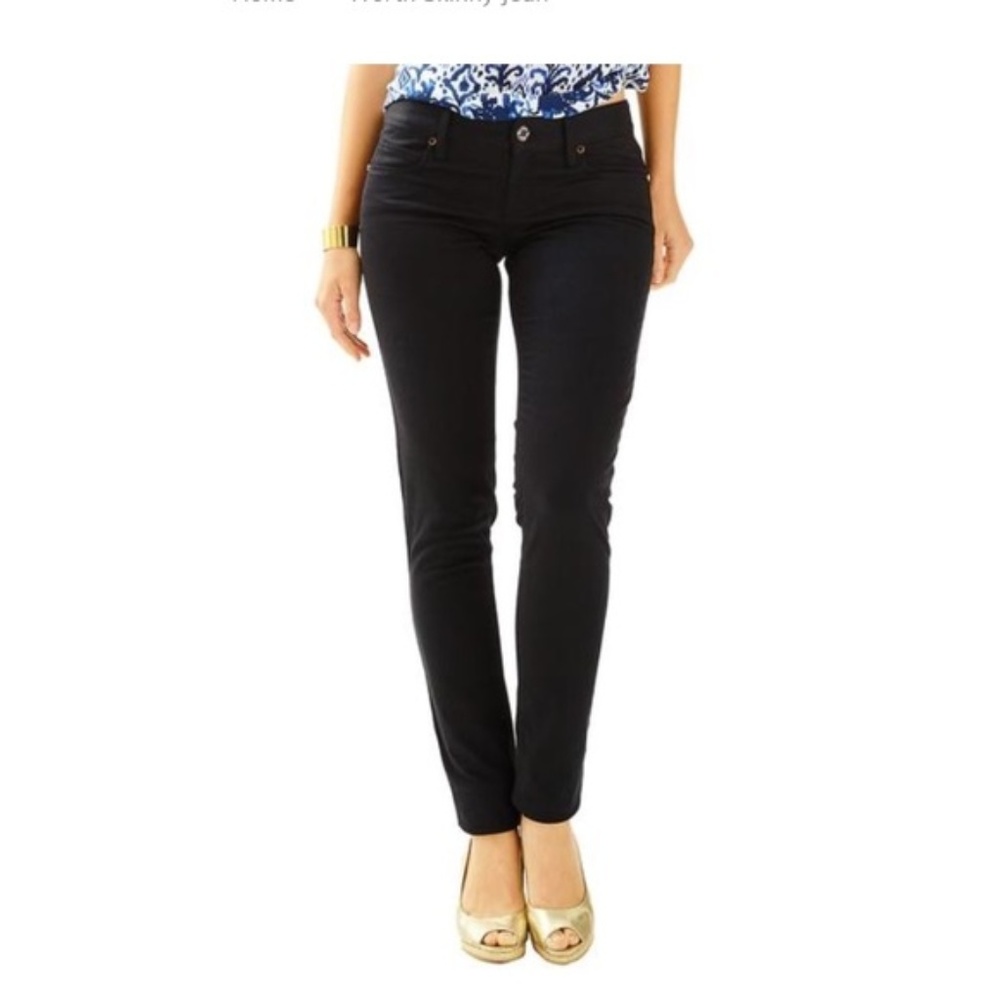 Lilly Pulitzer Size 8 Black Worth Skinny Sateen
